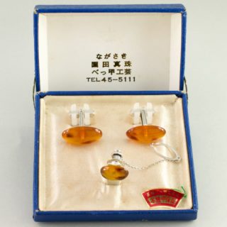 Alternative view of 日本ながさき園田真珠べっ甲工芸 本鼈甲袖扣领带扣套装