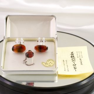 日本若狭天然玛瑙 袖扣领带扣三件套