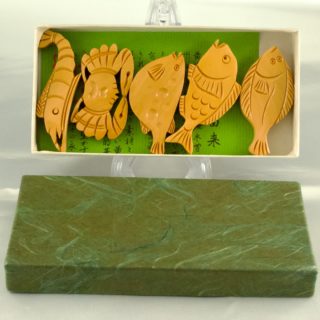 黄楊木 筷架 魚吓 ５件套