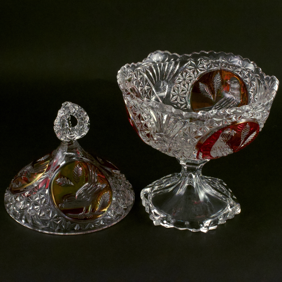 旧西德Hofbauer 水晶糖罐 Ruby Red PbO24% - 画像 (6)