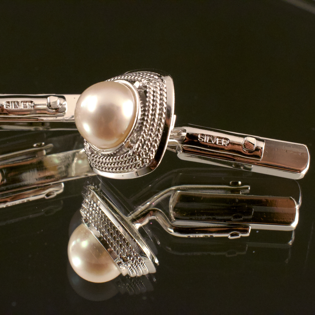 日本阪急百貨店HANKYU 天然珍珠 SILVER 领带扣,袖扣三件套 - 画像 (11)