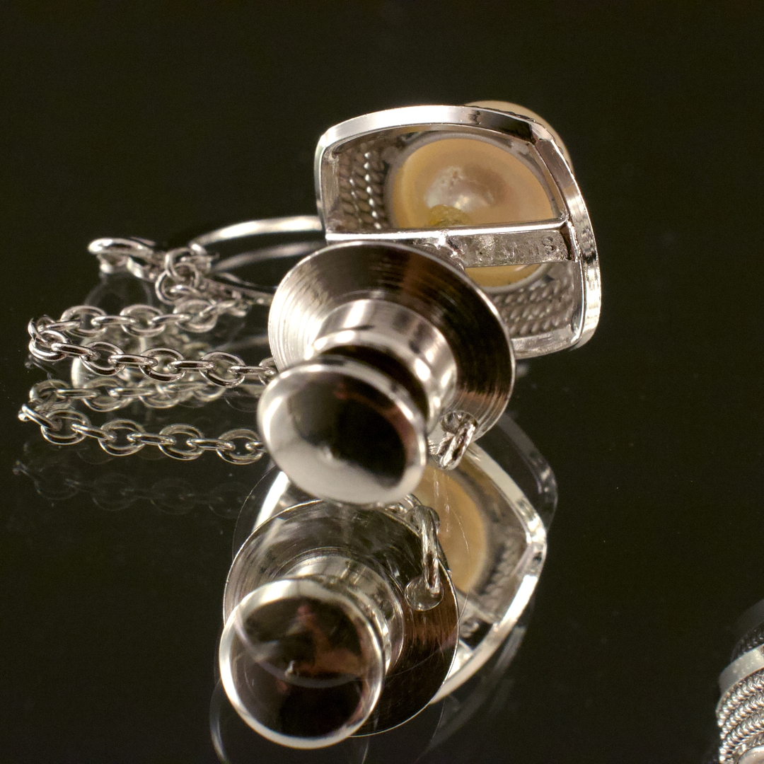 日本阪急百貨店HANKYU 天然珍珠 SILVER 领带扣,袖扣三件套 - 画像 (13)