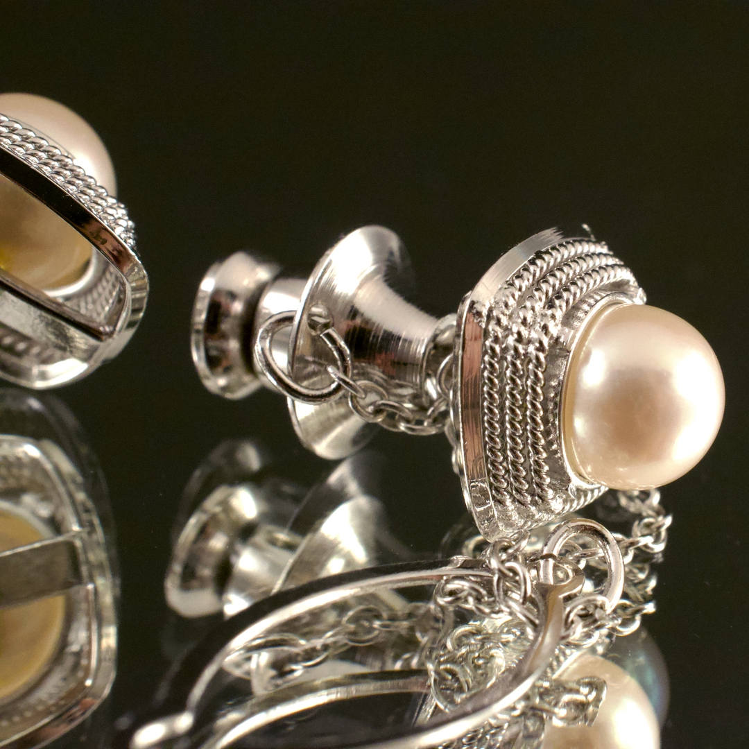 日本阪急百貨店HANKYU 天然珍珠 SILVER 领带扣,袖扣三件套 - 画像 (9)